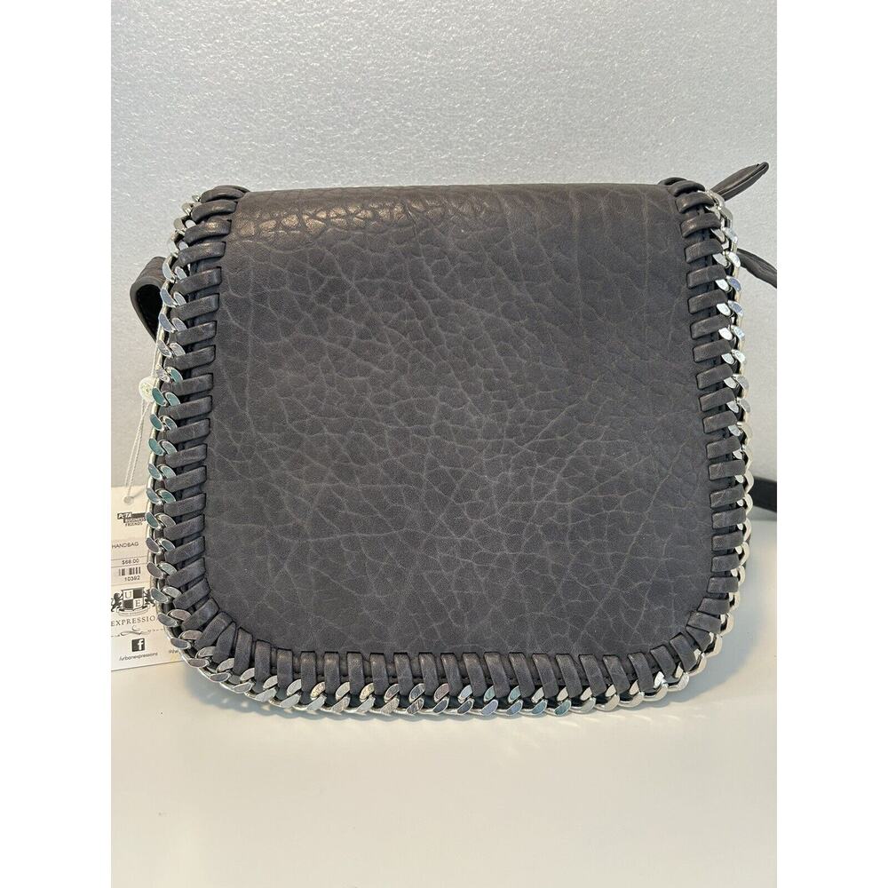 Urban Expressions Lita Gray Vegan Leather Handbag Chain Flap Crossbody - Picture 3 of 12
